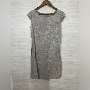 Lina Tomei Grey Linen Patterned Dress Size Small